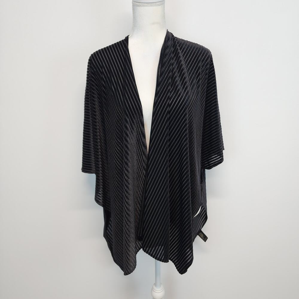 Anthropologie Black Velvet Rib Kimono Cardigan One Size Open Front Asymmetric